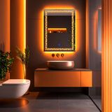 Gleamira Vertical Led'li Lazer Kumlamalı Lavabo & Banyo Aynası (Dokunmatik Sensörlü) amber ledli 90 x 65