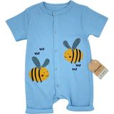Gleamy Bebe Kids Arı Desen Çıtçıtlı Kısa Kollu Şort Tulum(Zıbın) %100 Pamuk - Bebe Mavisi - 3 Ay