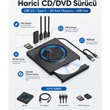 Glftech Harici DVD Rw CD Sürücü USB 3.0 Type-C 7’si 1 Arada Taşınabilir Sd Kart Okuyucu USB Hub Rgb