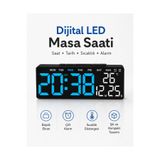 GLFTECH LED Dijital Masa Saati Büyük Ekranlı Çift Alarm Tarih Gün Sıcaklık Göstergeli USB Saat