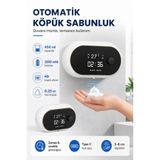GLFTECH Otomatik Köpük Sabunluk 450 ml Sensörlü Duvara Monte Şarjlı Dispenser Saat Sıcaklık Göstergeli