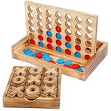 Glintoper Tic Tac Toe & 4 in a Row Masa Oyunları Seti - Rustik Dekor Ahşap Strateji Aileler için Masa Oyunları