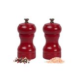 Glios Koyu Kırmızı Ahşap Tuz Ve Karabiber El Değirmeni Öğütücü Grinder 2 Adet 10 Cm