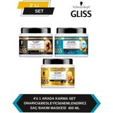 Gliss 4'ü 1 Arada Besleyici Nemlendirici Onarıcı Saç Maskesi 400 ml X 3 Adet Derinlemesine Bakım