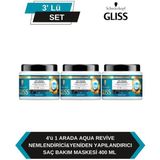 Gliss 4'ü 1 Arada Nemlendirici & Yeniden Yapılandırıcı Saç Bakım Maskesi Aqua 400 Mlx3