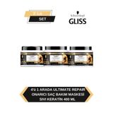 Gliss 4’ü 1 Arada Saç Bakım Maskesi 400 ml x3 | Onarıcı, Yapılandırıcı, Kırık Karşıtı Yoğun Bakım Formülü