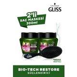Gliss Bio-Tech 2x300 ml Saç Bakım Maskesi + Saç Fırçası