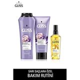 Gliss Blonde Perfector Saç Bakım Seti, Mor Şampuan 250 ml + Mor Maske 200 ml + Ultimate Oil Elixir 75 ml