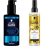 GLISS Night Elixir Nemlendirici Gece Bakım Serumu, 100 ml + Gliss Oil Nutritive Sıvı Saç Bakım Kremi 200 ml