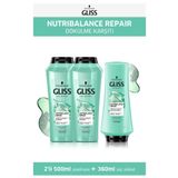 Gliss Nutribalance Repair Dökülme Karşıtı 2x500 ml Şampuan + 360 ml Saç Kremi