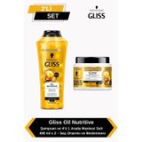 Gliss Oil Nutritive Şampuan ve 4’ü 1 Arada Maskesi Seti – 400 ml x 2 – Saç Onarımı ve Beslenmesi