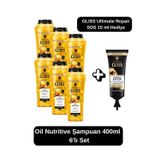 Gliss Oil Nutrizone Şampuan 400ml 6'lı Set + Ultimate Repair SOS 15 ml Hediye