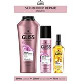 Gliss Serum Deep Repair Onarıcı Şampuan 360 ml, Sıvı Saç Kremi 200 ml, Oil Elixir Yağ İksiri 75 ml Saç Bakım Seti