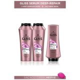 Gliss Serum Deep Repair Şampuan 500 ml x 2 Adet + Saç Kremi 360 ml + Saç Açıcı Tarak Seti