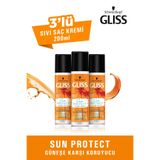 Gliss Sun Protect Güneşe Karşı Koruyucu Durulanmayan Sıvı Saç Kremi, 200 ml, 3'lü Set