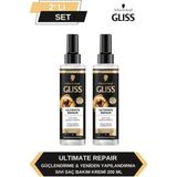 Gliss Ultimate Repair Güçlendirici Sıvı Saç Kremi 200 ml x 2'li Set Isıya Dayanıklı Formül