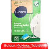 Glisten Bulaşık Makinesi Tableti 50 Yıkama – Fosfat, SLS, SLES ve Paraben İçermez, Kokusuz, Kireç Çözücü ve Parlatıcı Etkili