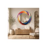 Glit Glass Çok Renkli Soyut Spiral Desenli Yuvarlak Duvar Aynası Dekoratif Aynalı Cam Tablo