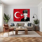Glitglass Atatürk ve Türk Bayrağı Temalı Cam Tablo - 4mm Temperli Cam - Modern Ofis ve Ev Dekorasyonu - 30 x 45 - 001-Renkli