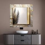 Glitglass Lüks Mermer Desenli Gold Detaylı Aynalı Cam Tablo - Modern Duvar Dekoru - 50 x 50