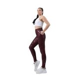 Glitter Yüksek Bel Cepli Spor Tayt, Bordo M