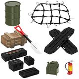 GLOBACT 1/24 1/18 RC Crawler Aksesuarları Araba Çatı Dekorasyon Bagaj Ağı, Kurtarma Tahtası, Yangın Söndürücü, Alet Kutusu, Ahşap Kutu, 1/18 TRAXXAS TRX4M 1/24 Eksenel SCX24 (12 Adet Ordu Yeşili)