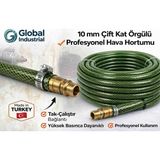 Global Industrial 10 mm 20 Metre Çift Kat Örgülü Hava Hortumu | Tak-Çalıştır Uçlu | Kompresör Uyumlu | Dayanıklı Pvc Hortum