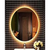 Global Led Mirror 50X70 cm Kumlamalı Elips Ledli Ayna Banyo Aynası Dekoratif Ayna Boy Ayna Salon Duvar Ayna