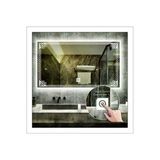 Global Led Mirror 65X90 cm Beyaz Ledli Tasarım Kumlamalı Dokunmatik Tuşlu Banyo Aynası Makyaj Aynası Işıklı Ayna