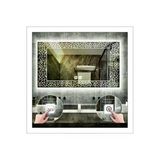 Global Led Mirror 65X90 cm Beyaz Ledli Tasarım Kumlamalı Dokunmatik Tuşlu Buğu Önleyicili Banyo Aynası Makyaj Aynası