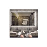 GLOBAL LED MIRROR 70x90 Cm Dokunmatik Tuşlu Buğu Önleyicili Beyaz Ledli Tasarım Kumlamalı Banyo Aynası Makyaj Aynası