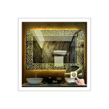 Global Led Mirror 70X90 cm Günışığı Ledli Tasarım Kumlamalı Dokunmatik Tuşlu Banyo Aynası Makyaj Aynası Işıklı Ayna