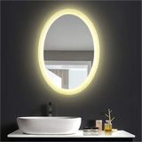 Global Led Mirror 73X93 cm Kumlamalı Elips Ledli Ayna Banyo Aynası Dekoratif Ayna Boy Ayna Salon Duvar Ayna