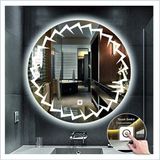 Global Led Mirror 90 cm Beyaz Ledli Tasarım Kumlamalı Dokunmatik Tuşlu Banyo Aynası Makyaj Aynası Işıklı Ayna