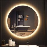 Global Led Mirror 90 cm Kumlamalı Yuvarlak Ledli Ayna Banyo Aynası Dekoratif Ayna Boy Ayna Salon Duvar Ayna