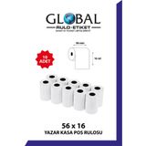 Global Rulo Etiket GLOBAL RULO 56x16 Termal Rulo Yazarkasa Pos Rulosu Pos Kağıdı 1 Paket 10 Adet Tam Meraj Garantili