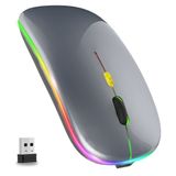 GLOBAL TECH LED kablosuz fare, ince şarj edilebilir kablosuz sessiz fare, 2.4G taşınabilir USB optik kablosuz kablosuz fare, dizüstü bilgisayar, bilgisayar, bilgisayar, Mac için USB alıcılı (koyu gri)