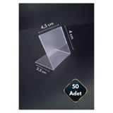Global Türk 50 Ad Etiketlik isimlik Kartvizitlik 4,5x4 cm Mini Stand PVC Kart Tutucu Şeffaf Tanıtım Standı