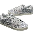 Globalux Women's Golden Goose Glitter Sneaker - Gümüş Simli -Taşlı Kadın Spor Ayakkabı