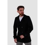 Globay Erkek Kısa Kruvaze Trenckot Siyah Renk Düğmeli Kapatma ile Modern Stil - 50