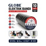Globe Elektrik Bandı 10 Adet Ekonomik Paket – Güçlü İzolasyon PVC Bant 19mm x 10Y