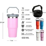 Globox Saplı Çelik Termos Matara 650 ml - Pembe