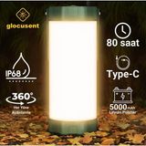 Glocusent Kamp Feneri Lambası 120 Saat Şarjlı Kullanım, IP68 Su Geçirmez, Kamp, Deprem Çantası Feneri ve Afet - Yeşil