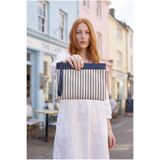 GLONDY Asia Kanvas Çizgili Kadın Portföy & Clutch El Çantası Lacivert