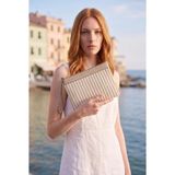 GLONDY Asia Kanvas Çizgili Kadın Portföy & Clutch El Çantası Vizon