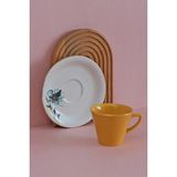 Glore Asya Blue Flower 12 Parça 6 Kişilik altın Yaldızlı Seramik Çay ve Nescafe Takımı - Sarı