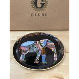 Glore Elephant Siyah Altın Yaldızlı Cam Tepsi