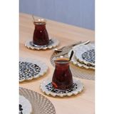 Glore Leopar Wavy 6 Kişilik Altın Yaldızlı Cam Çay Tabağı Takımı - Renkli - 6 Adet