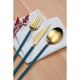 Glore Lizbon 6 Kişilik Çatal Kaşık Bıçak Takımı Gold-Yeşil - Gold - Yeşil