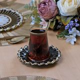 Glore Renoir Altın Yaldızlı 6 Kişilik Cam Çay Tabağı Takımı - Renkli